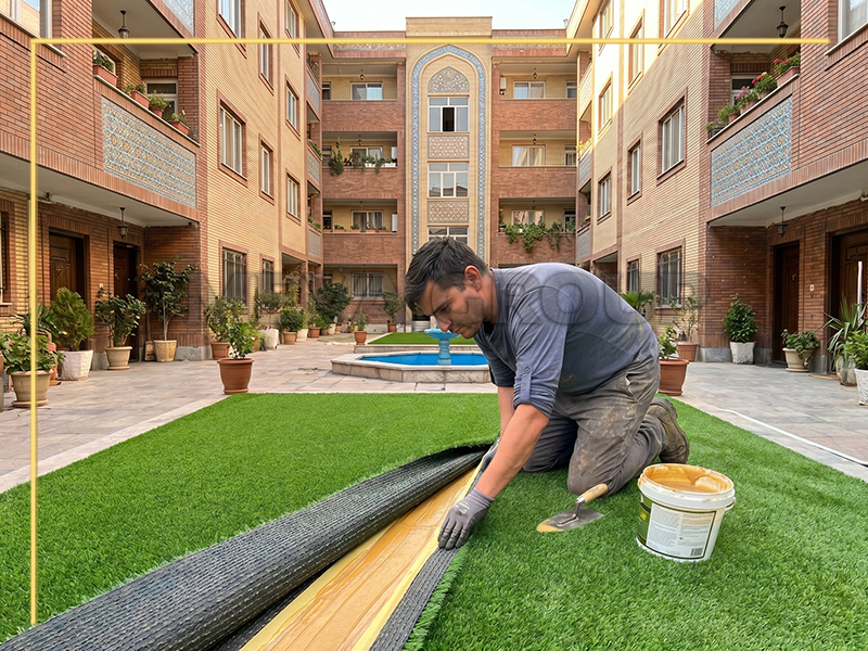 چسباندن رول چمن مصنوعی